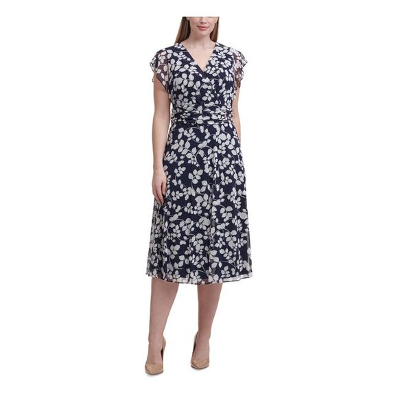 Jessica Howard Dresses Jessica Howard Womens Navy Short Sleeve Below The Knee Aline Dress